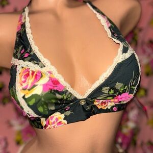 Betsey Johnson pink black rose bikini swimsuit vintage retro pinup rockabilly M